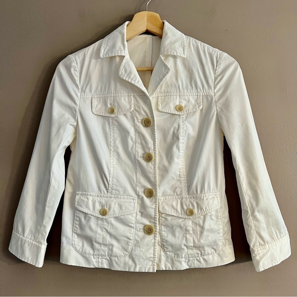 Club Monaco Women’s Button Down Crop Long Sleeve Jacket Blazer White Size 0